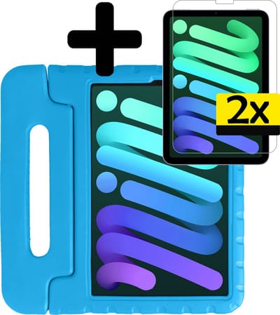 Hoes - Geschikt voor Apple iPad Mini 6 (2021) - 8.3 inch - 6e Generatie - Met 2x Screenprotector - Kinderhoes Shockproof Bumper - Kidsproof Case - Tablet Hoesje - Kinder Cover - Blauw