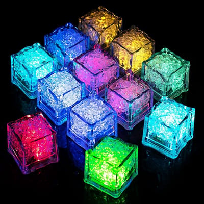 GELLDG 24 LED-ijsblokjes met verlichting - Verlichte ijsblokjes - Speciaal voor dranken - Kunststof ijsblokjes - Met vloeistofsensor - Geschikt voor festivals, bruiloften, feesten en bardecoratie