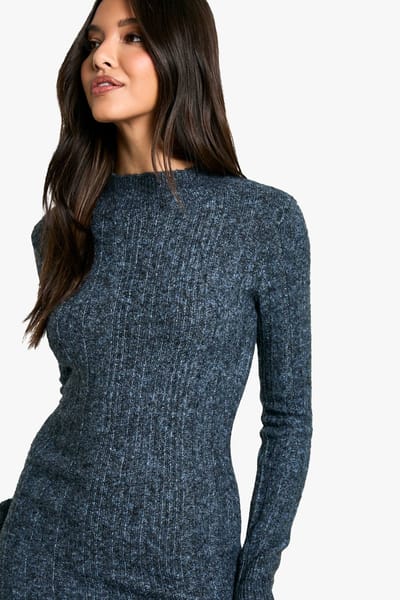 boohoo Dames Marl Gebreide Midaxi Jurk | Marineblauw | Maat: Small