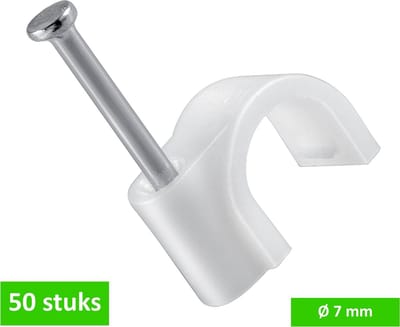 TQ4U kabelclip / spijkerclip rond - Kabel tot Ø 7 mm - Kunststof - Stalen nagel 19 mm - 50 stuks