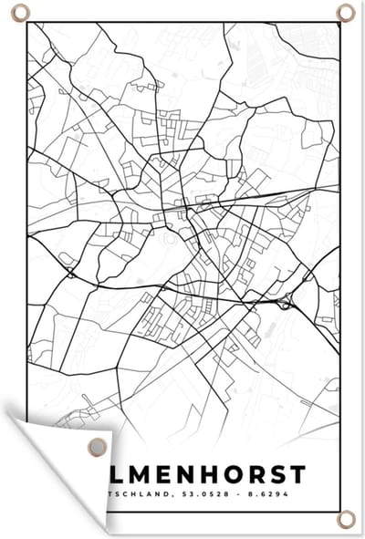 Muurdecoratie Plattegrond - Kaart - Delmenhorst - Stadskaart - 120x180 cm - Tuinposter - Tuindoek