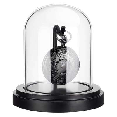 Dailygoods- Display Case - Vitrine met Glazen Koepel - Houten Basis - Metalen Haak - Horlogelade - Voor Collectibles