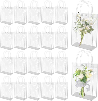 Dailygoods- Cadeautasjes 30 stuks - Transparant PVC - 23 x 17 x 7 cm - Herbruikbare Zakjes - Draagtassen met Handvat - Veilig Sluitmechanisme - Cadeauzakjes
