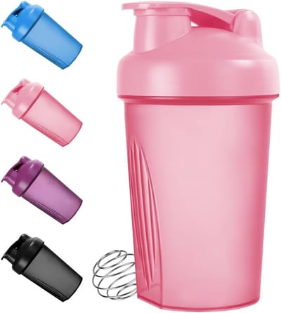 400ml Proteïne Shaker Fles met RVS Mengbal, Lekvrije Shake Fles voor Sport, BPA-vrij en Perfect voor Supplementen en Eiwitshakes, Roze