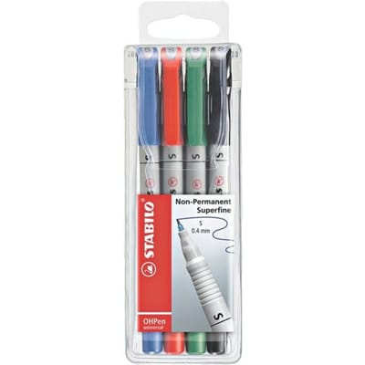 STABILO OHPen - Uitwisbare Marker - Universal S Punt 0,4 mm - Etui Met 4 Kleuren