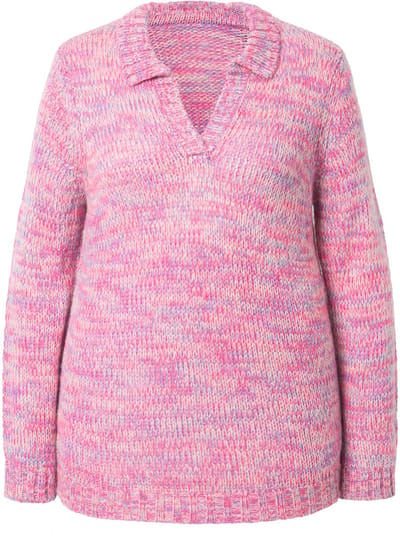 MIAMODA - Dames - Polotrui comfortabele pasvorm gemêleerd breisel - Oudroze - Maat 46+
