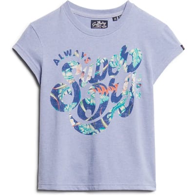 Superdry - T-shirt met kapmouwen, bloemenprint en tekst - Dames - T-shirts