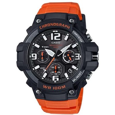 Casio Jeugdserie Multifunctioneel Wijzerplaat Mode Straatstijl Klassiek Drie Ogen Zes Wijzers Waterdicht Sport Kwarts Horloge Herenhorloges MCW100H-4AV Random Watch Box,Orange Strap black