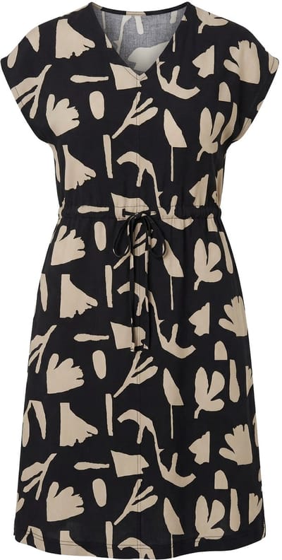 Ulla Popken - Dames - Maxi-jurk bloemen V-hals korte mouwen biologisch katoen - Zwart - Maat 54+