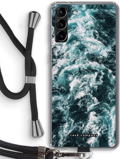 Hoesje met koord geschikt voor Samsung Galaxy S21 Plus hoesje met Koord - Zee golf - Telefoonhoesje met Zwart Koord - Bescherming aan alle Kanten en Over de Schermrand
