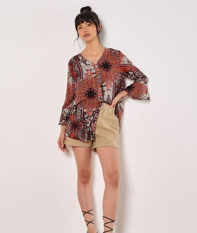 Patchwork Scarf Print Blouse
