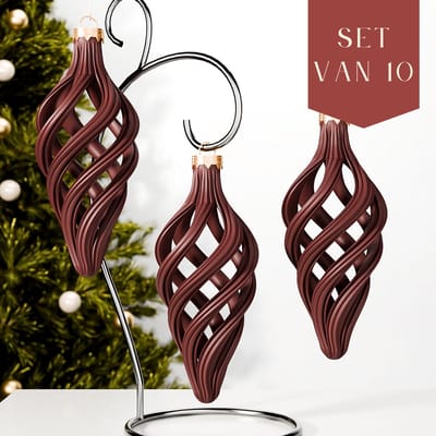 Fleuriek – Luxe Spiraal Kerstballen – Mat Rood, Set van 10 – Klassieke Kerstornamenten – Onbreekbaar & Herbruikbaar – Warme Kerstdecoratie in Tijdloos Design