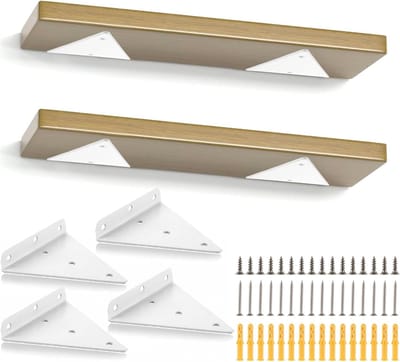 Famanu – Set van 4 onzichtbare wandplankhouders, 14 cm, driehoekige metalen hoek voor open planken
