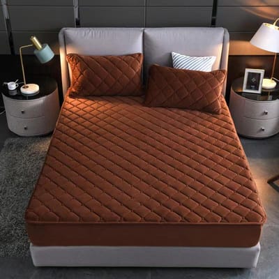 Warm Dikke Koraalfleece Gewatteerd Hoeslaken Winter Pluche King Dubbel Maat Aangepaste Matrasbeschermer Exclusief Kussensloop 90x200x30cm brown