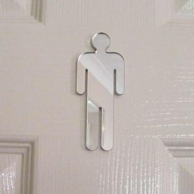 WC Deurbordje - Spiegel Bordje - Aanduiding Toilet - Mannelijk Symbool - 45cm x 38cm - Zilver