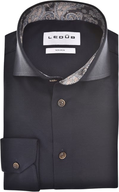 Ledub modern fit overhemd - popeline - donkerblauw - Strijkvrij - Boordmaat: 38