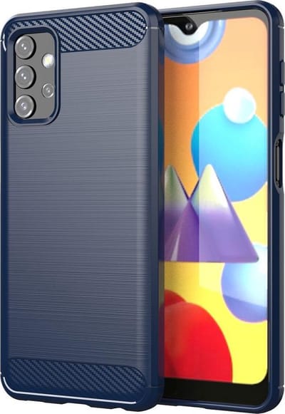 MobyDefend Hoesje - Geschikt voor Samsung Galaxy A32 (4G) - TPU Backcover - Geborstelde Metaal & Carbon-Look - Navy blauw