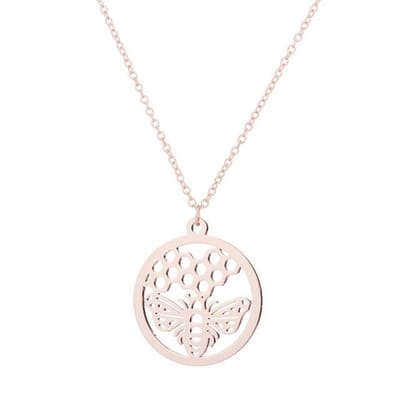 24/7 Jewelry Collection Bij Ketting - Honingbij - Honingraat - Bijenraat - Cirkel - Rosé Goudkleurig