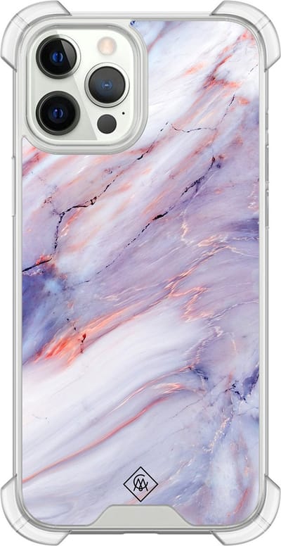 Casimoda® hoesje - Geschikt voor iPhone 12 Pro - Marmer Paars - Shockproof case - Extra sterk - Siliconen/TPU - Paars, Transparant