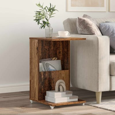 vidaXL - Bijzettafel - met - wiel - Oudhout - 40 - x - 35 - x - 60 - cm - Bewerkt - hout