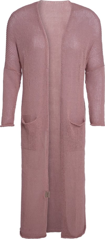 Knit Factory Jasmin Lang Gebreid Vest - Luchtig zomervest - Lang vest reikend tot kuithoogte - Lange cardigan - Roze damesvest gemaakt van 80% gerecyceld katoen en 20% polyester - Duurzaam & milieuvriendelijk - Oud Roze - 36/38