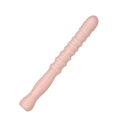 Being Fetish - PVC Geribbelde Dildo met Handvat - 31 cm - Lichte Huidskleur