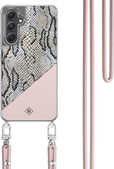 Casimoda® hoesje met koord - Geschikt voor Samsung A34 - Snake Print - Afneembaar koord - TPU/polycarbonaat - Roze