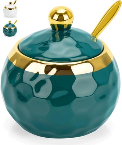 longziming -Keramiek Pot - Aardewerk Vaas - Kruidenpotje - Stofvrij Bewaren - Precieze Dosering - Loodvrije Keramiek - Groen Marmerachtig Patroon - Ruimtebesparend Design - 1 Set
