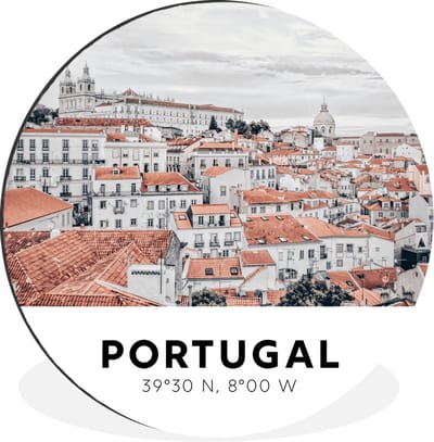 WallCircle - Wandcirkel - Muurcirkel - Portugal - Lissabon - Huizen - Aluminium - Dibond - 30x30 cm - Binnen en Buiten