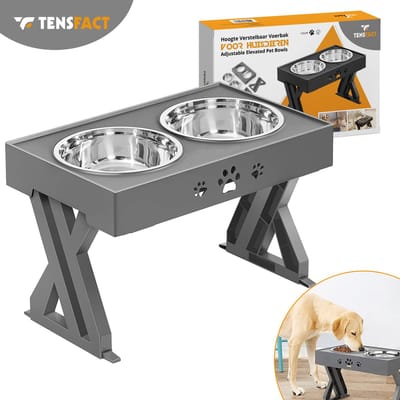 Tensfact Voerbak Hond - Dubbele Voerbak voor Honden – Geschikt voor Hondenvoer, Hondensnacks – Grijs