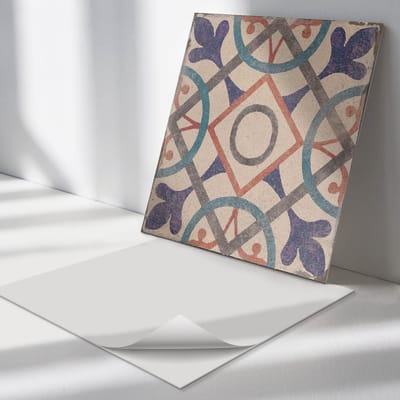Wallfluent Vinyl Tegels - Geometrisch Patroon met Cirkels Zelfklevende Vinyl Tegels - 30 cm x 30 cm - Blauw Vinyl Tegels - 9 stuks - Vierkant PVC Tegels - Texturen Plaktegels - Vinyl Wandtegels - Plaktegels Keuken en Badkamer