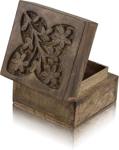 Handgemaakt houten sieradendoosje - 4 x 4 inch decoratieve schatkist en trinkethouder voor unieke geschenken