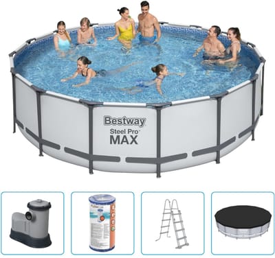 Bestway Steel Pro MAX Zwembad - 488x122 cm - Rond - Met filterpomp + accessoires - Zwembad - Filterpomp - Zwembadtrap - Afdekzeil - Zwembad Opzet