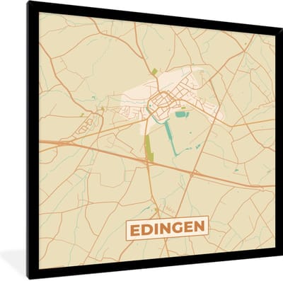 Fotolijst incl. Poster - Vintage - Plattegrond - Stadskaart - Edingen - Kaart - 40x40 cm - Posterlijst