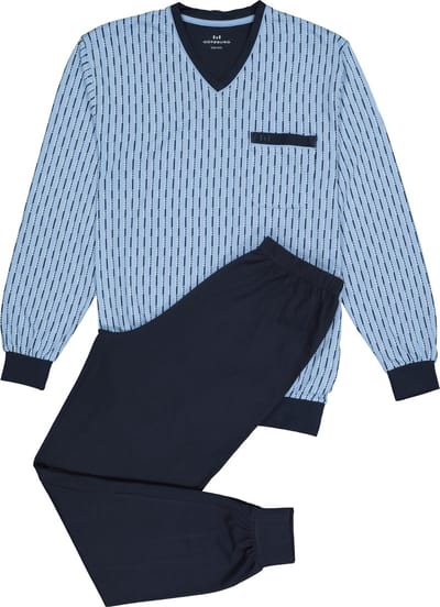 Gotzburg heren pyjama - V-hals - lichtblauw met blauw en wit dessin