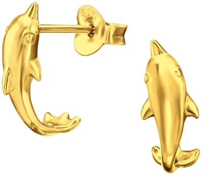 Joy|S - Zilveren dolfijn oorbellen - oorringen halve maan stud - 5 x 11 mm - gold plated - goudkleur