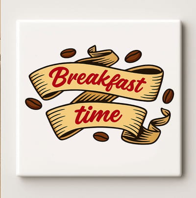 Keramische Keukentegel 15x15cm – “Breakfast Time” Koffie Ontwerp – Retro Muurdecoratie voor Keuken & Café