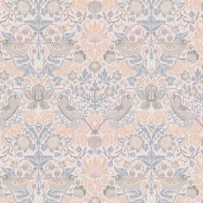 Vogels behang Profhome 390564-GU vliesbehang glad met bloemmotief mat crème ivoorkleurig beigegrijs pastelblauw 5,33 m2