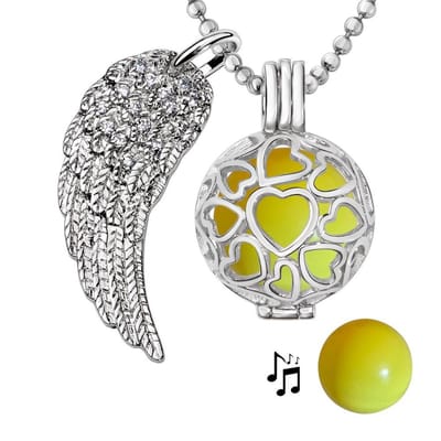 Engelenroeper 18mm Bolhouder met Ketting 90cm en Bolletje - Dames - Zilverkleurig Hartjes - EBS18189