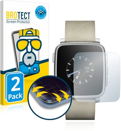 BROTECT - Screenprotector voor Pebble Time Steel - Folie Beschermfolie matte volledig dekking 2 Stuks
