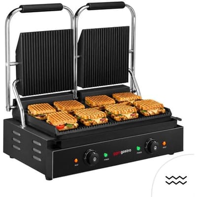 GGM Gastro Kontaktgrill / Hamburger Grill - 3,6 kW - oben & unten Gerillt - Grillfläche: 485x235mm - Schwarz