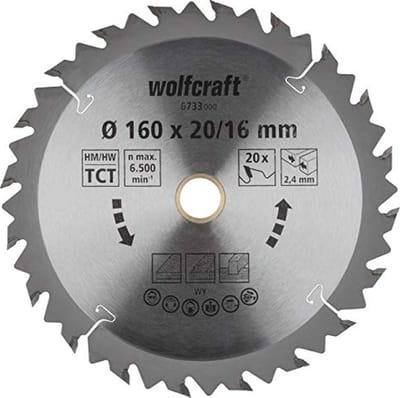 wolfcraft - Cirkelzaagblad 160x16mm / 160x20mm - 20 Tanden HM - Snelle, Grove sneden - 6733000