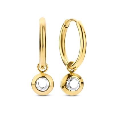 CO88 Collection - 8CE-70480 - Oorbellen Dames - Oorringen - Zirkonia Hanger - Ø16mm - Hanger 7mm - Zirkonia 4mm - Wit - Goudkleurig