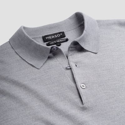MERSO Polo – Longsleeve Trui – 100% Merino Wol – Moonstone Grey