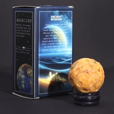 Crazy Lace Jasper Planet op een Sola Goldstone standaard - 40 mm (30x15 mm standaard)