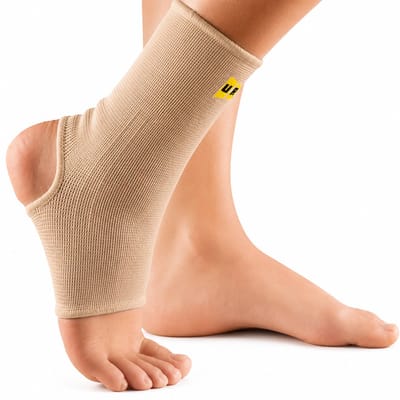 Uriel - Enkelbandage – Elastische Enkelbrace met Open Hiel – Enkel Ondersteuning bij Instabiliteit, Overbelasting & Sport – Links en Rechts – Beige – Maat XL