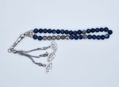 Handgemaakte naam tasbih 33 Kralen Natuursteen “Blauwe harmonie” - met metaal tassel “Ogen"- Met je naam of de naam van uw geliefde- 8 mm diameter van de korrel