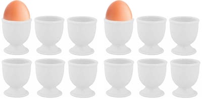 Cosy & Trendy Eierdopje - set van 12x stuks - porselein - wit - 5 x 6 cm - ontbijt - Pasen - gekookte eitjes houder