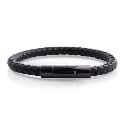 Armband Heren - Armband Mannen - Armband Dames - Heren Armband - Armband - Leer met Zwarte Schakel - Mason