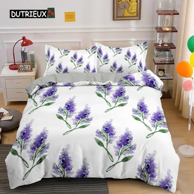 Paars Lavendel King Queen Dekbedovertrek Fantasy Bloemen Beddengoed Set Meisjes Vrouwen Mooi Romantisch Bloemen Polyester Dekbedovertrek AU King(245x210cm)